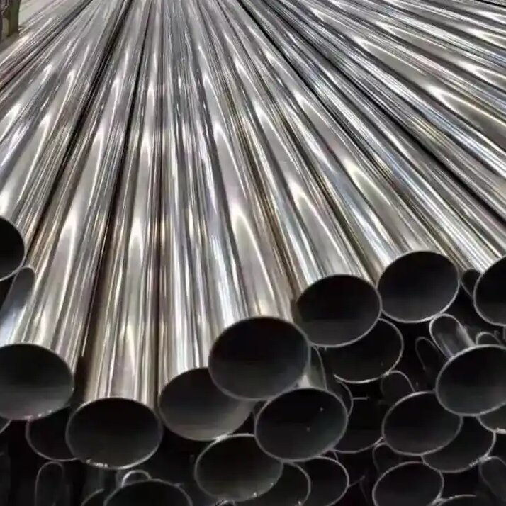 Brushed stainless steel pipe showing linear matte texture